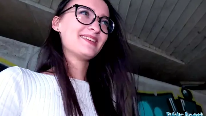 Nerdy, Czech brunette has a thing for fucking random guys in a public place, during the day